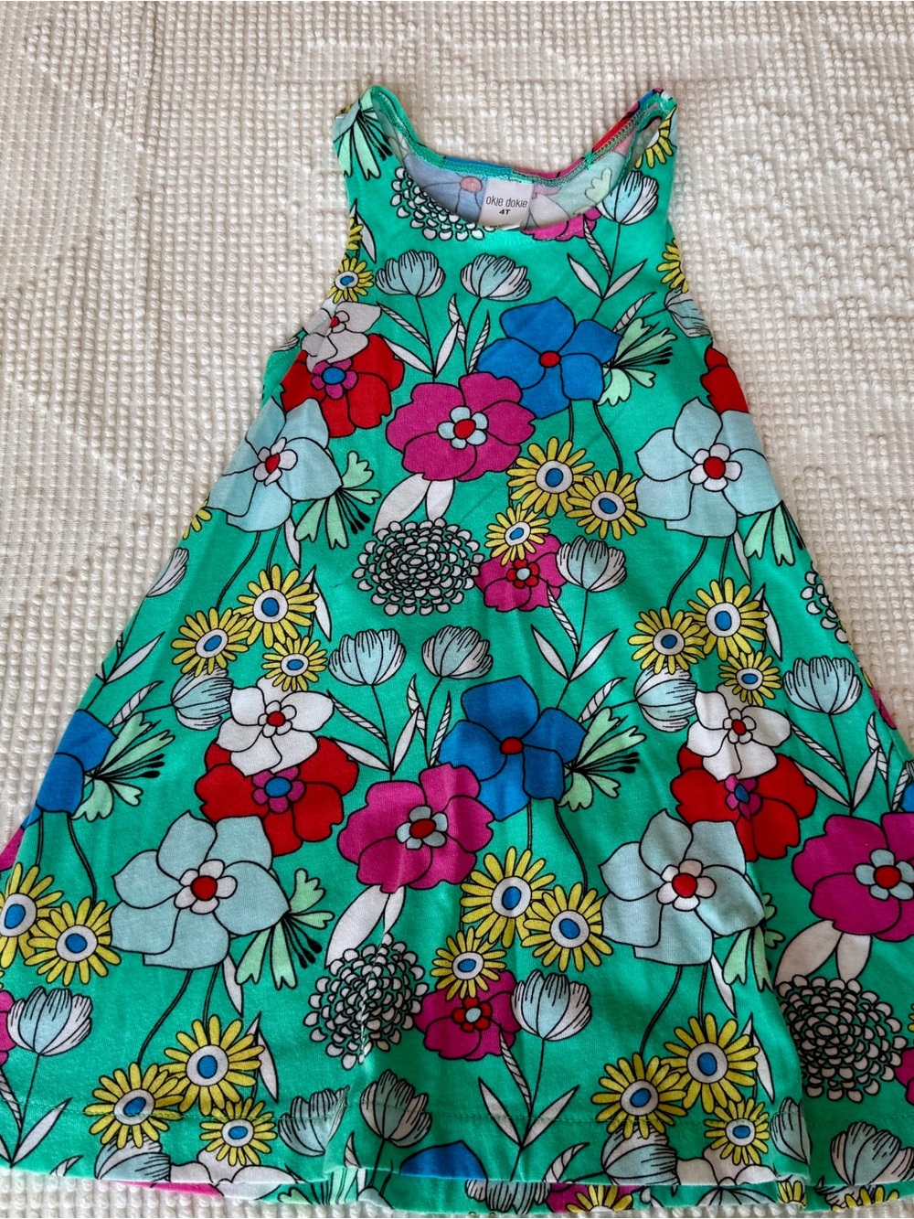 okie dokie Teal Floral Tank Dress with Multicolor Blooms